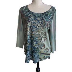 World Unity Boho Green Embellished Top Size M